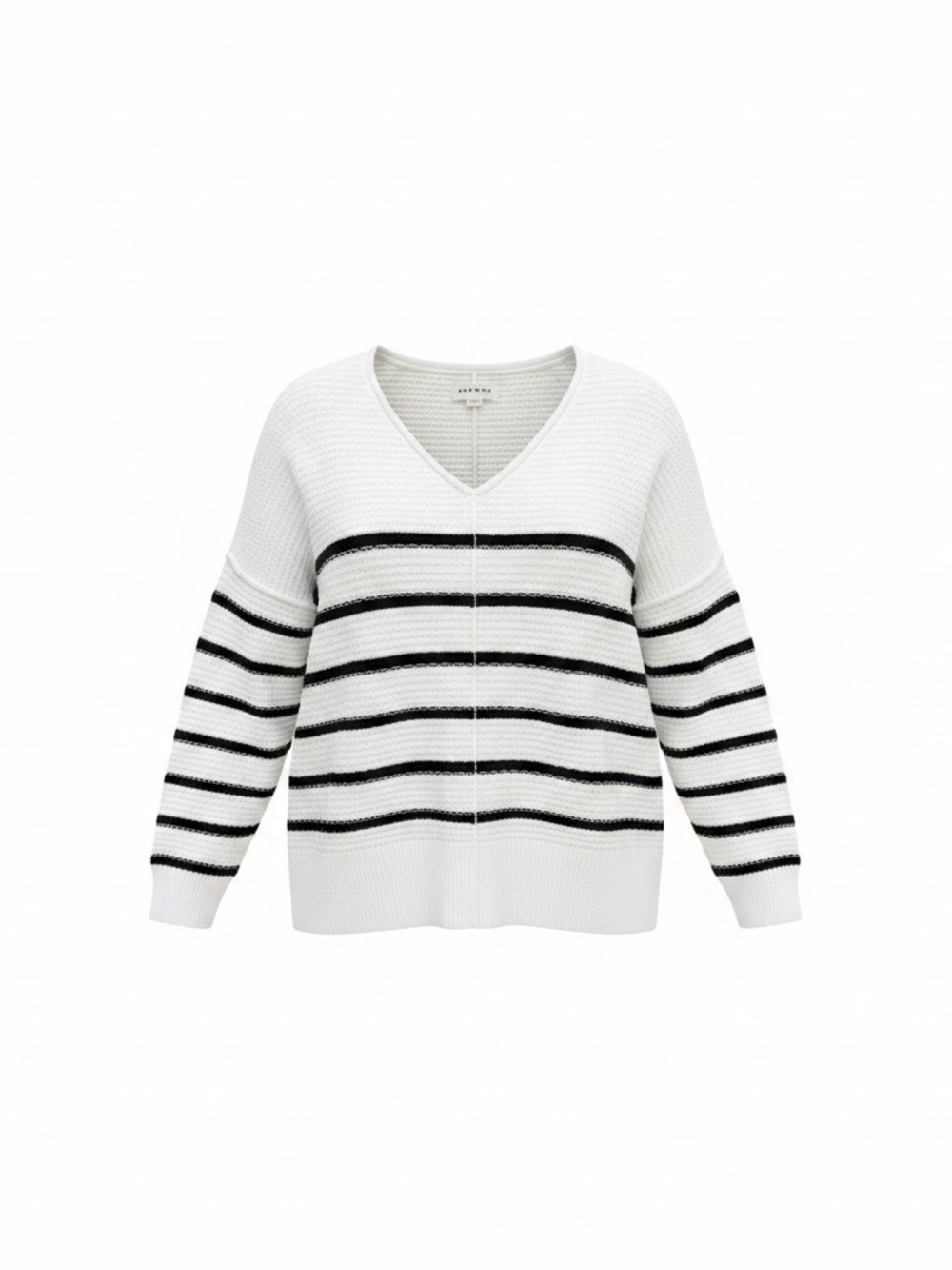 Lucky Brand White V-Neck Sweater with Black Stripes